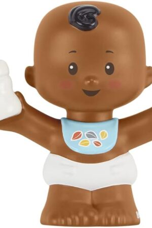 The Replacement Part for Fisher-Price Little People Snuggle Twins Playset - GKP69 ~ Replacement Twin Boy Figure Holding White Bottle ~ Blue Bib ~ Brown Curl