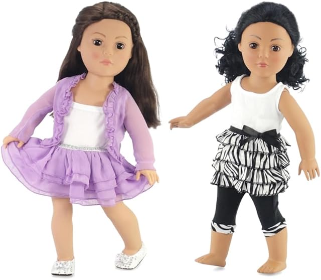 The Emily Rose 6-PC 18-inch Doll Clothes Value Bundle with 4-PC Spring Lavender Skirt Set and 2-PC Summer Black/White Leggings Clothing Set | Gift Boxed! | USA Business | Compatible with Most 18" Dolls