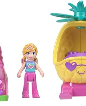 The Polly Pocket Micro Vehicle and Doll Set 2 Pack - Includes Polly in a Watermelon Car and Shani in a Pineapple Helicopter