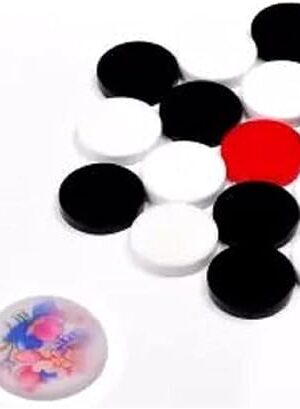 The Professional Carrom Board Coins Set – 24 Acrylic Coins (6mm) with 2 Strikers, Smooth Play for Competitive Carrom Games