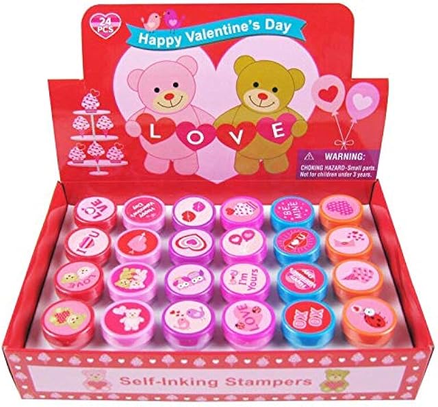The TINYMILLS 24 Pcs Valentine's Day Stampers for Kids Valentine's Day Classroom Exchange Party Favors Goody Bag Treat Bag Valentine's Day Party Supplies