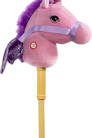 The Ponyland: Music Stick Animal - Pink Unicorn - Music Button, Sturdy Two-Piece Stick W/Colorful Soft Plush Animal Head, Pretend Play Toy, Kids Ages 3+