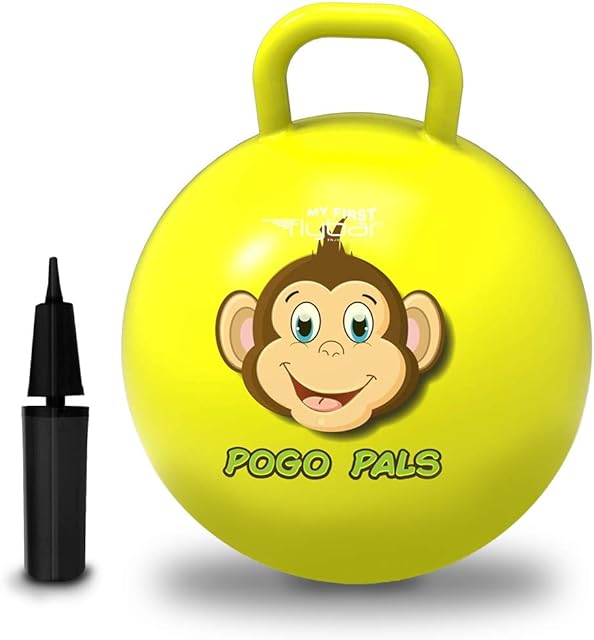 The Flybar Hopper Ball for Kids – Bouncy Toys with Handle, Durable Kangaroo Hoppers for Indoor & Outdoor Play - Exercise Ball - Pump Included - Stable Grip for Toddler Boys & Girls Ages 5 and Up (Mnk S)