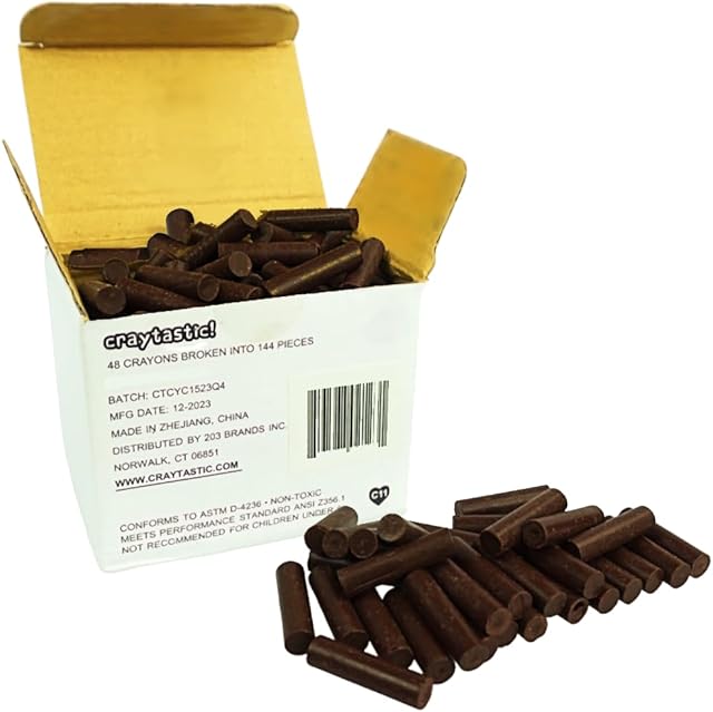 The Craytastic! Bulk Unwrapped Crayons Pieces (Brown) - Box of 144 Pieces = 48 Full Size for Crafting, Parties, Kids - Broken Crayons, Paperless - Safety Tested Compliant with ASTM D-4236