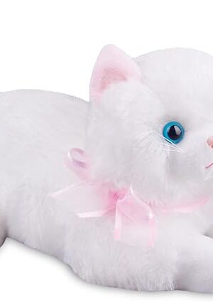 The Plush Cat Stuffed Animal White Cat Realistic Toy Super Soft Kitten Cuddly Pet Kitty Fluffy Soothing Hugging Sleeping Birthday Christmas Children's Day Gift for Kid 14.96"