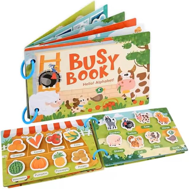 The Children's Busy Book Set – Quiet Time Learning Toys for Toddlers Ages 3-5, Montessori-Inspired Sensory Activity Books with Animals, ABCs, Numbers, Vehicles, and More (Alphabet Farm)