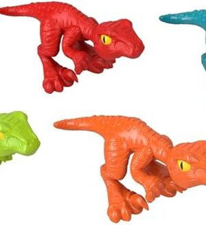 The Replacement Part for Fisher-Price Imaginext Jurassic World Dinosaur Playset - HMJ79 ~ Replacement Set of 4 Colorful Raptor Dinosaur Hatchlings Figures ~ Teal, Green, Red and Orange