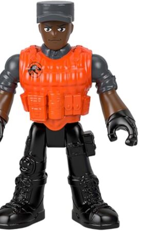 The Replacement Part for Fisher-Price Imaginext Jurassic World Dinosaur Playset - HMJ79 ~ Replacement Poseable Figure Barry ~ Dressed in Black Cargo Pants and Orange Vest, Black, Orange, Brown