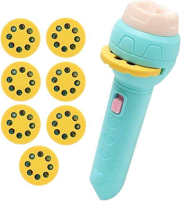 The Kids Projector Slide Projector Flashlight with 56 Patterns Projector Torch with Animals Fruits Transports for Kids Early Education Learning Projector Toys (3 Years +)