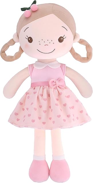 The Soft Baby Doll Toys (16'') for Girls, My First Baby Rag Dolls for 1 Year Old Girl Birthday Gift Plush Doll Toys Machine Washable Baby Doll for Toddler Kids Infants - Cherry Girl