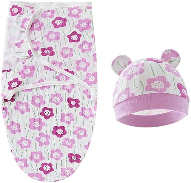 The Reborn Doll Accessories Receiving Blanket Set for 17-22 inch Reborn Baby Doll Clothing Adjustable Swaddle Blanket Hat (Purple Flower)