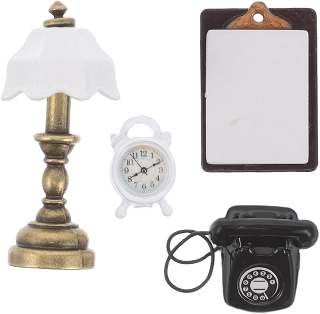The TOYANDONA Dollhouse Miniature Phone Lamp Book Alarm Clock LED Miniature Lighting for Dolls House Decor, Mini Accent Lighting Accessories Doll House Accessories and Furniture