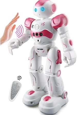 The PowerTRC RC Robot Toys for Kids, Remote Control Smart Robot, Programmable, Gesture Sensing Toy with Light & Sound Birthday Gift Present for Age 6 7 8 9 10+, Pink, RBR2 Pink-K