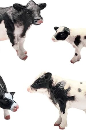 The Realistic Farm Cow Model Figures Toy Set, 4pcs Cow Statues Family Figurines Collection Playset, Farm Meadows Pasture Preschool Educational Learn Cognitive Toys