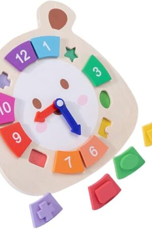 The PRETYZOOM Cartoon Learning Toy Clock for Boy Girl Wooden Educational Teaching Tool Recognition Clock Enhances Cognitive Skills and Awareness for Boys and Girls