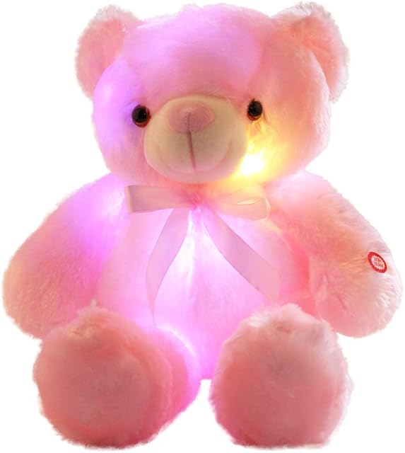 The LED Teddy Bears Stuffed Animals, Cute Glow Bear Plush Toys Creative Colorful Luminous Light Up Doll Gifts for Bedroom, Kids, Baby, Valentine (Pink,18 inch)