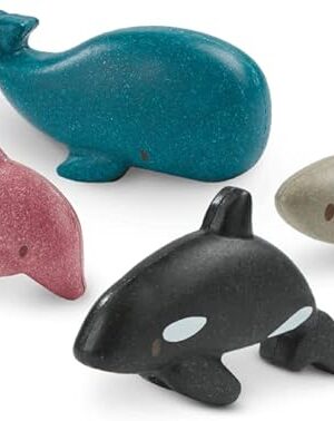 The PlanToys Wooden 4 Animal Sea Life Ocean Animal Playset (6129) | Sustainably Made from Rubberwood and Non-Toxic Paints and Dyes | Eco-Friendly PlanWood