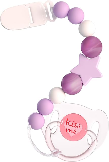 The Aori Pacifier Clips for Rebron Baby Dolls Holders Silicone Chain with Magnetic Pacifier -Purple