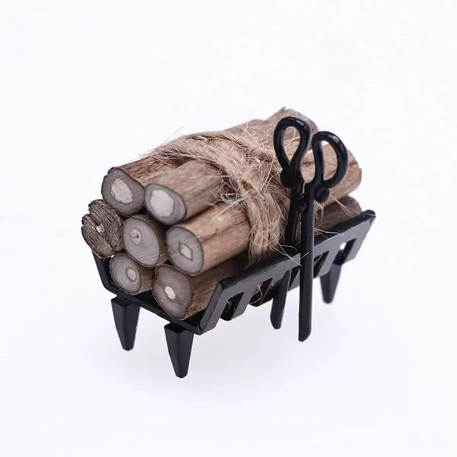 The 1:12 Miniature Doll House Accessories and Furniture Including Firewood, Firewood Rack, Clip,The Tiny Things Suitable for Dollhouse Outdoor Indoor Kitchen Play Decoration