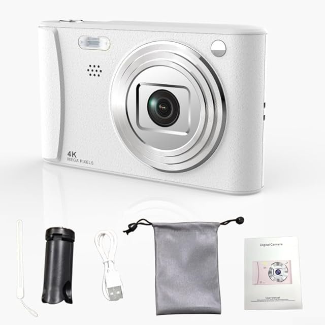The Capture Vibrant Photos with 50MP Digital Camera, Dual Lens & 8X Zoom, Includes 32GB Card (White A15 No card)