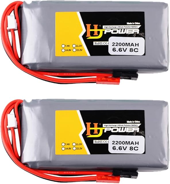 The 2 Pcs 6.6V Life-po Battery with JST and Futaba Plug for RC Toy Receiver 18SZ 14SG 10J T8J T6J 7PX 4PX 4PV 4PLS 4PK 3PV Transmitter