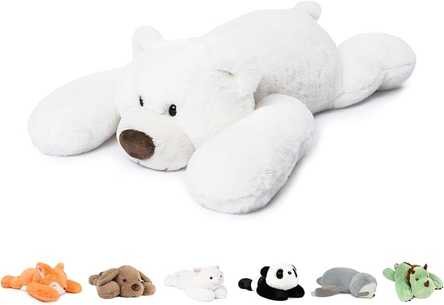 The Niuniu Daddy 20" | 3.3 Pound Polar Bear Weighted Stuffed Animals, Large White Bear Plush Toy Pillow with Fluffy Fur for Kids Adults Teens Cute Stuffy Animal for Valentine Christmas Birthday Gift