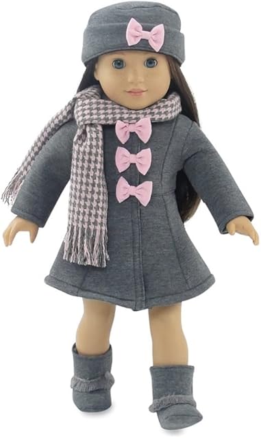 The Emily Rose 18-inch Doll Clothes Grey and Pink 4 PC Winter Coat Outdoor Outfit, Includes Matching Hat, Boots and Scarf | Compatible with 18" American Girl Dolls | USA Business