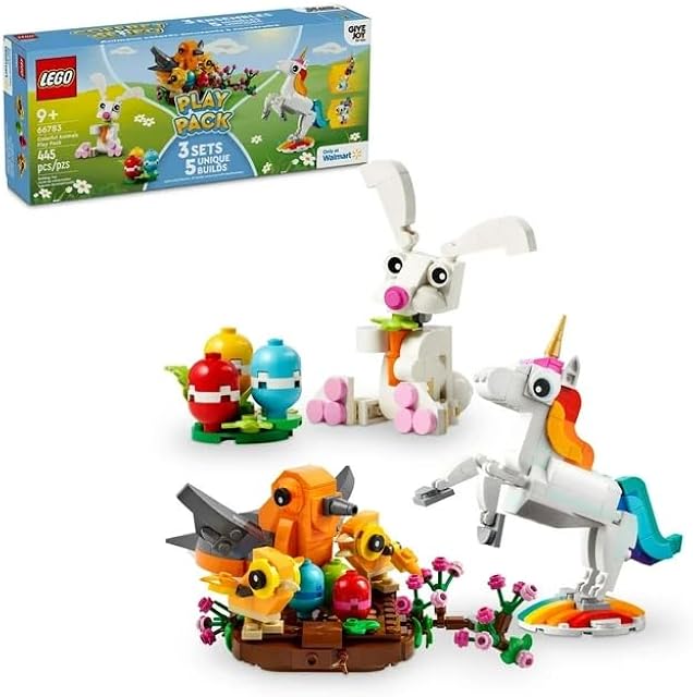 The LEGO 66783 Colorful Animals Play Pack, 5 in 1 Box: Easter Bunny, Unicorn Toy, Seahorse Toy, Peacock Toy, and Birds in a Nest, Easter Basket Stuffer for Kids