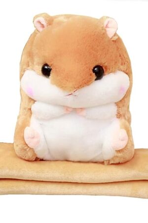 The Plush Hamster Stuffed Animal Toys Hamster Throw Pillow with Blanket 19.7 Inches Light Brown