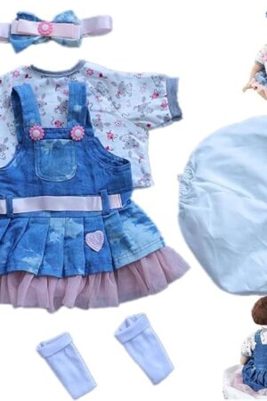 The Reborn Baby Dolls Clothes for 17-22 inch Girl Outfits Accesories ?Denim Skirt 5pcs Set 】