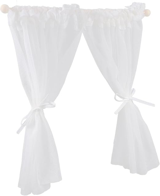 The 2PCS Miniature Lace Curtain for Dollhouse Mini Window Shades Sheer Curtain Tiny Doll House Accessory for Mini House Decor