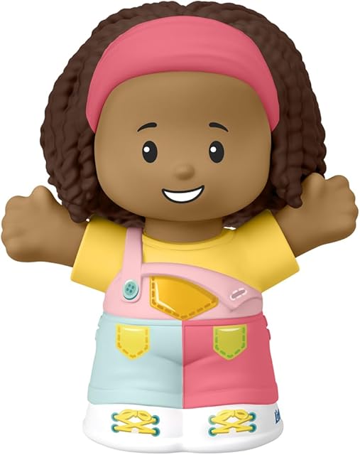 The Fisher-Price Little-People Figure - HJW71 ~ African-American Girl Figure Wearing Colorful Overalls and Pink Headband ~ Works Great with Any Little-People Playset