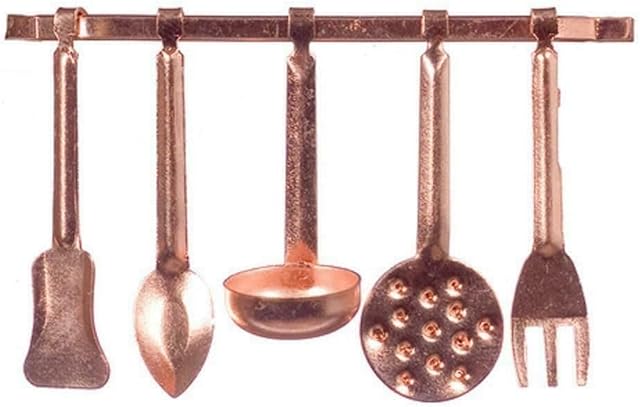 The Dolls House Miniature Kitchen Accessory Copper Hanging Utensils & Rack 5055