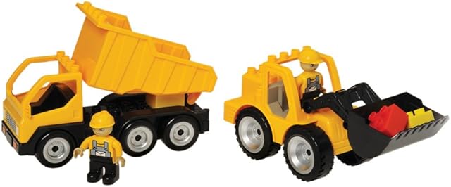 The CP Toys 2 pc. Construction Vehicles Set with 2 Posable Figures for Preschool-Sized Building Bricks
