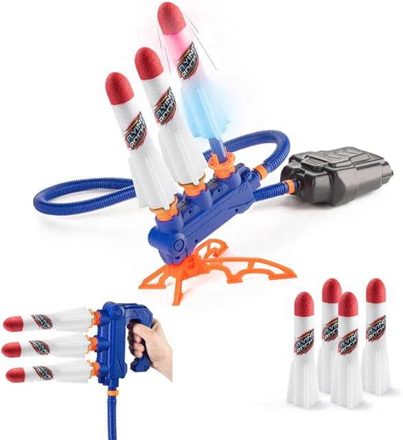 The New Bounce Rocket Launcher for Kids - Adjustable 2-in-1 Jump Rocket Set - Includes a Sturdy Launch Pad and 4 LED Rockets - Soars Up to 150 Ft - Fun Kids Outdoor Toys (4 Pc Rocket Launcher)