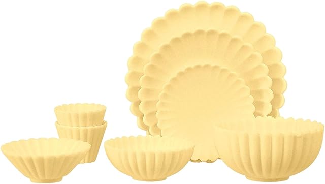 The Miniature Dollhouse Kitchen Accessories 1 6 Scale Dish Bowl Cups Set Birthday Gift Doll Houses Food Tray for Cooking Game Decoration, Yellow