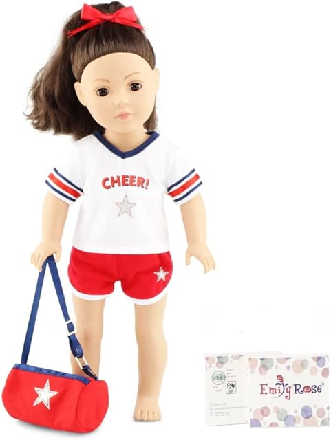 The Emily Rose 18 Inch Doll Clothes 4 PC USA Cheerleader Practice Clothing Outfit Cheer Set | Compatible with 18" American Girl Dolls | Gift Boxed! | USA Business