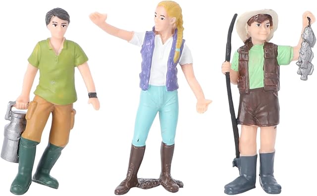 The VICASKY 3pcs Simulation Farm Characters Figures Model for Tabletop Decor Cute PVC Farm Figure Including Milk Boy Horse Keeper and Fishing Home Office Restaurant Party