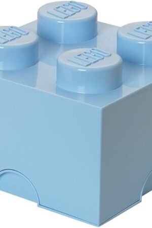 The Room Copenhagen, LEGO Brick Box Stackable Storage Containers - Decorative Organizational Building Blocks for Kidโs Toys and Accessories - 9.84 x 9.84 x 7.09in - Brick 4, Light Royal Blue