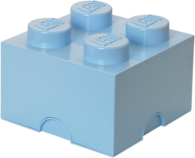 The Room Copenhagen, LEGO Brick Box Stackable Storage Containers - Decorative Organizational Building Blocks for Kid’s Toys and Accessories - 9.84 x 9.84 x 7.09in - Brick 4, Light Royal Blue