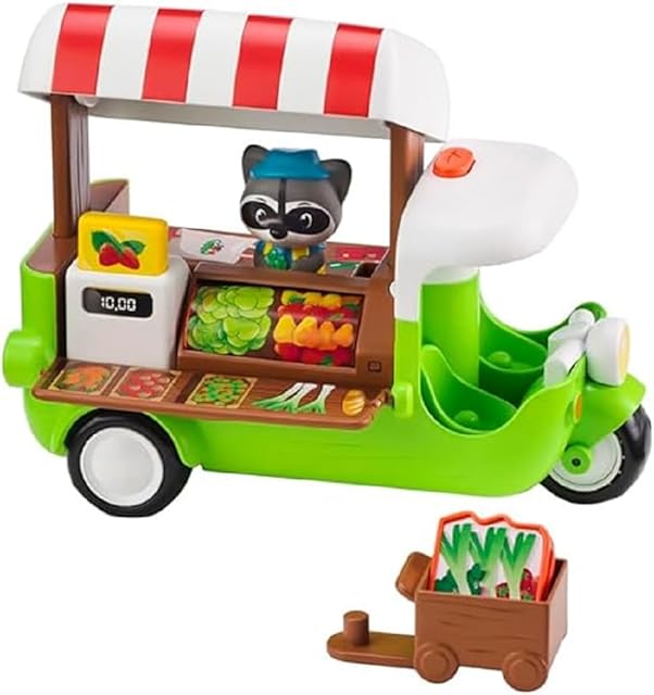 The Timber Tots: Food Truck - 6pc Mobile Vehicle Shop & Character Playset, Racoon Animal Figurine, Adjustable Pop-Up Roof, Nature Toy, Kids-Toddlers 18Mo+