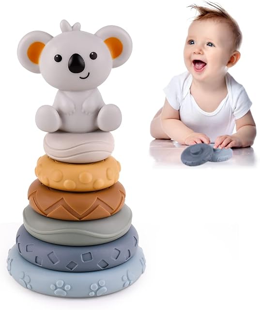 The 7 PCS Stacking Nesting Circle Building Blocks, Soft Squeeze Sensory Toys, Early Learning Color & Pattern Montessori Toys for 6-12 Months Toddlers