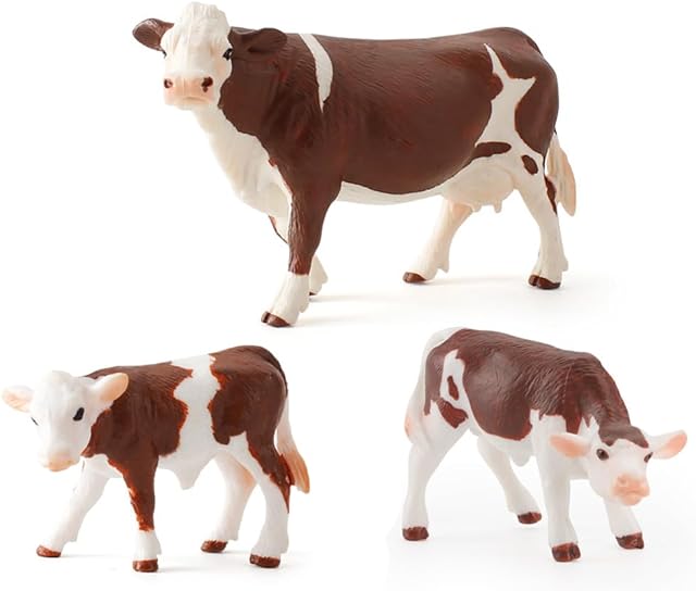 The Realistic Farm Cow Model Figure Toy Set, Cow Figurines Collection Playset with Farm Keepers, Farm Meadows Pasture Cow Statues Preschool Science Educational Learn Cognitive Toys