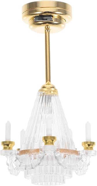 The Toyvian Dollhouse Chandelier Lights: 1:12 Scale Miniature Led Chandelier - Handmade Candle Light- Mini Ceiling Lamp Model for Dollhouse Decoration for Girls Pretend Play(Golden)
