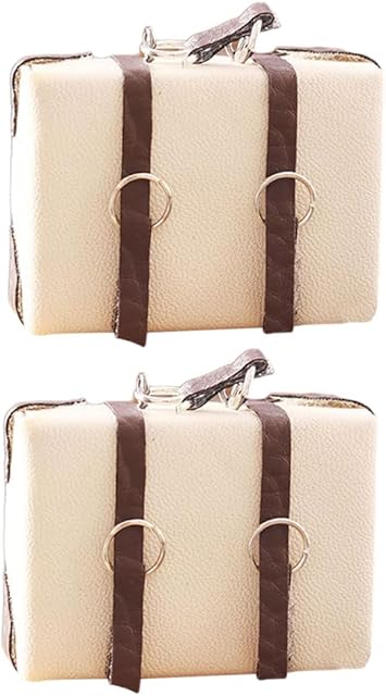 The LOGOFUN 2pcs Doll House Mini Vintage Trunk Miniature Retro Suitcase Model 1:12 Scale Leather Suitcase for Dollhouse Accessories