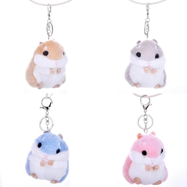 The 4Pack Cute Hamster Plush Doll Keychains Stuffed Animals Doll Keychain Plush Cartoon Animal Charm Pendant Keyring for Girl Women Bag Phone Pendant Friends Birthday Party Gift