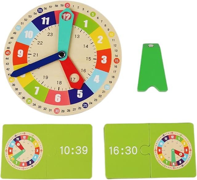 The Wooden Clock Model with Cards Interactive Montessori Learning Clock for