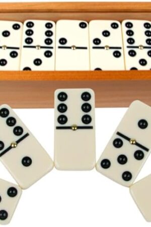 The Premium Set of 28 Double Six Dominoes with Wood Case, Brown, 28 Piece (12-2408)