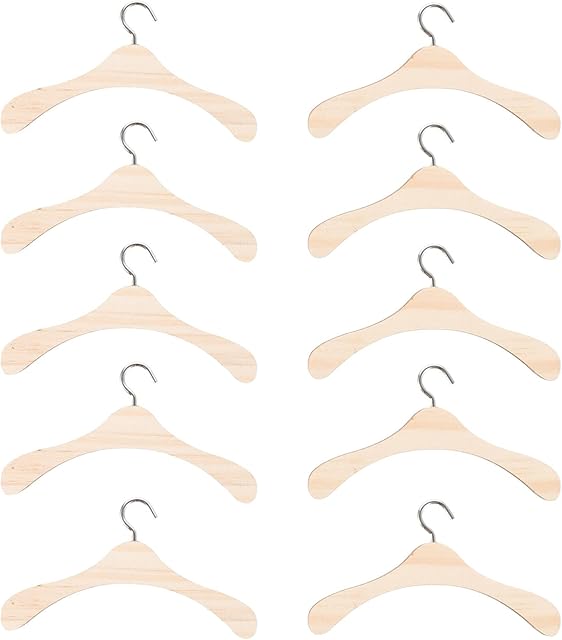 The 20Pcs Wooden Doll Clothes Hangers Mini Doll Hangers Doll Dress Hangers Mini Hangers for Doll Clothes Miniature Accessories (12cm)