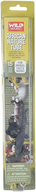 The Wild Republic African Animal Figurines Tube, Zoo Animals, Jungle Animals, Giraffe, Hippo, Elephant, Zebra, Cheetah, Rhino, Lion, Alligator and More,Multicolor,13"